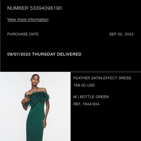 NWT Zara green feather satin effect dress in medium - Picture 2 of 2